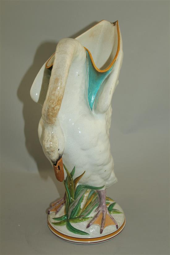 A Wedgwood earthenware swan jug, mid 19th century, 35cm, faults